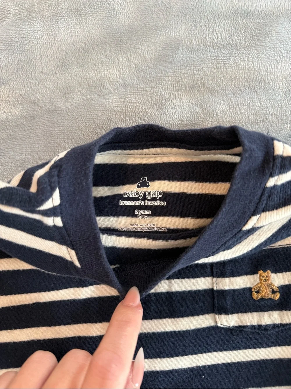 Baby Gap Long Sleeve Tee with Bear Patch - Navy, Striped Navy/White, Burgundy